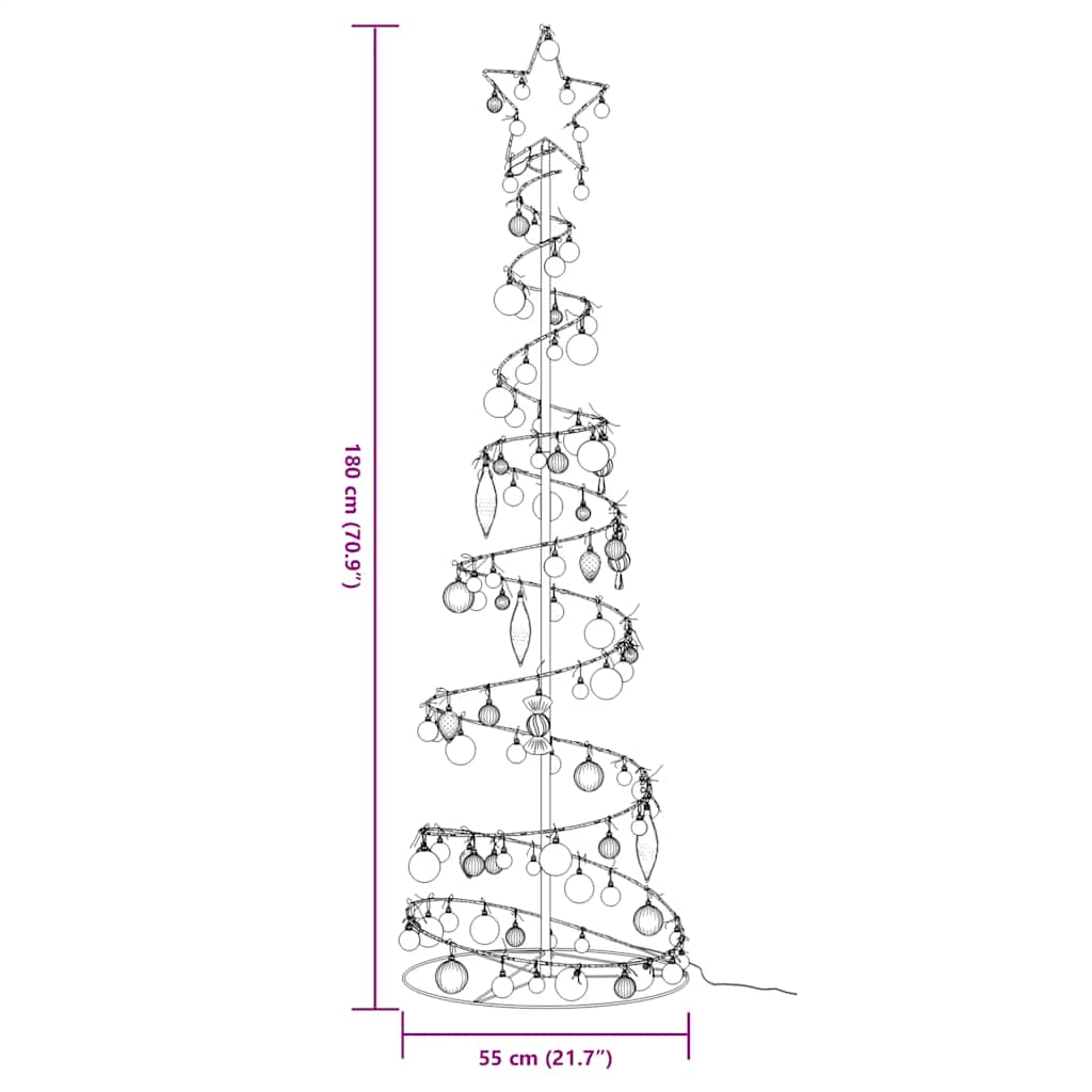 Albero di Natale a LED con Palline 120 LED Bianco Caldo 180 cm