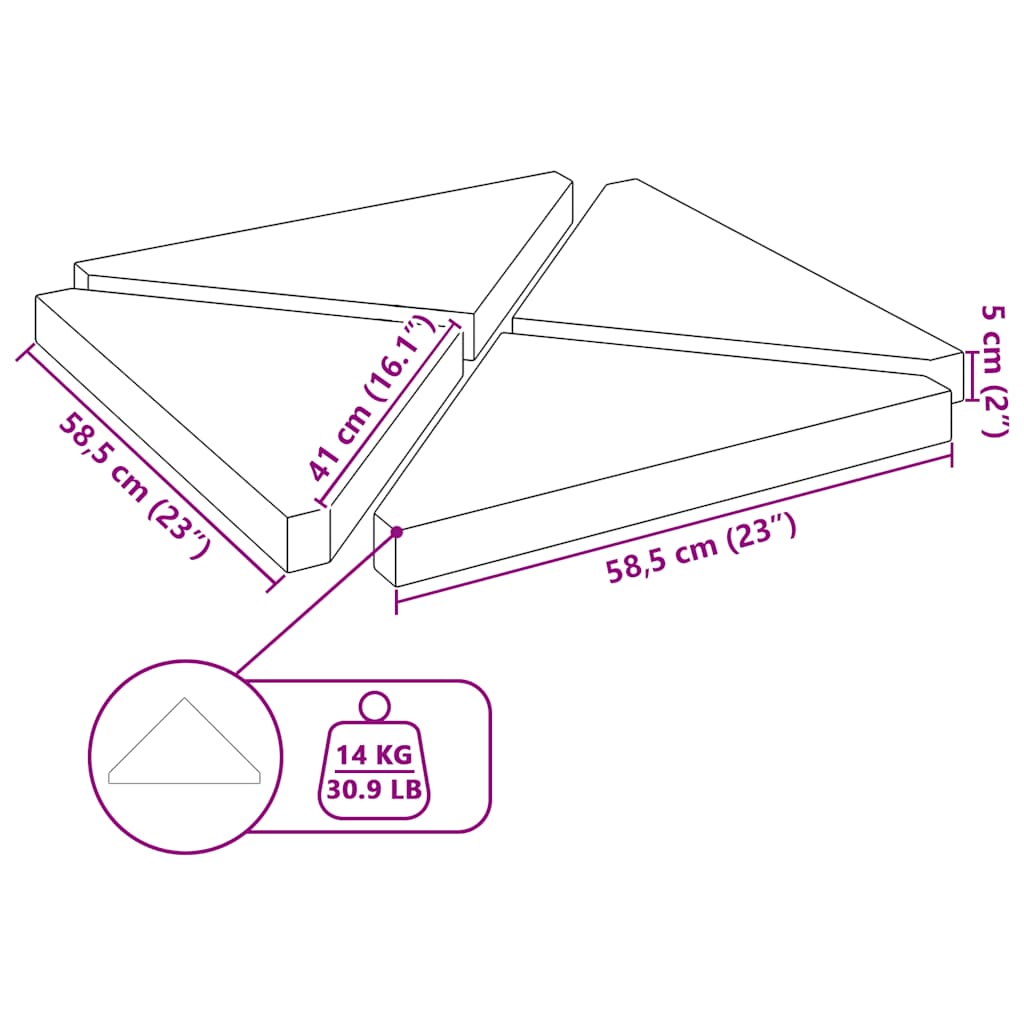 Piastre per Parasole 4 pz in Granito Triangolare 14 kg Nero