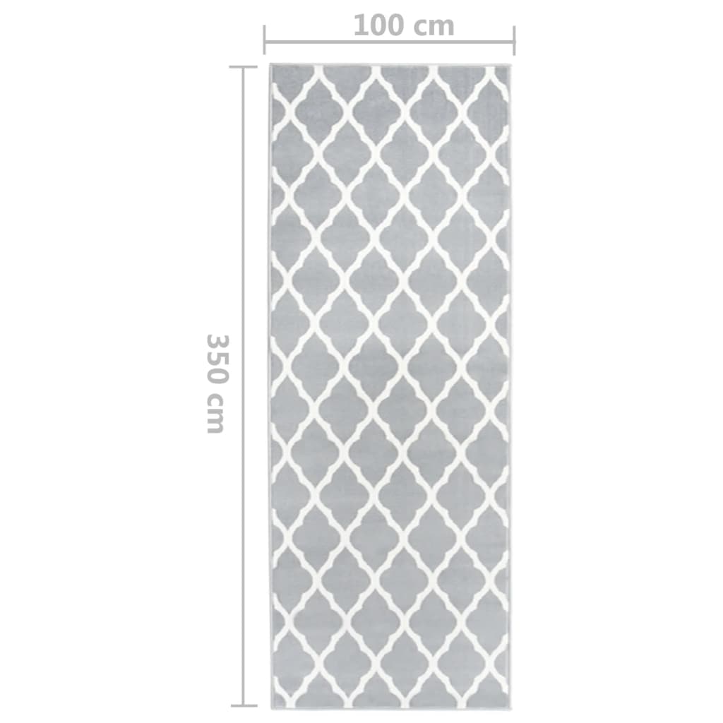 Tappeto Lungo in BCF Bianco e Grigio 100x350 cm