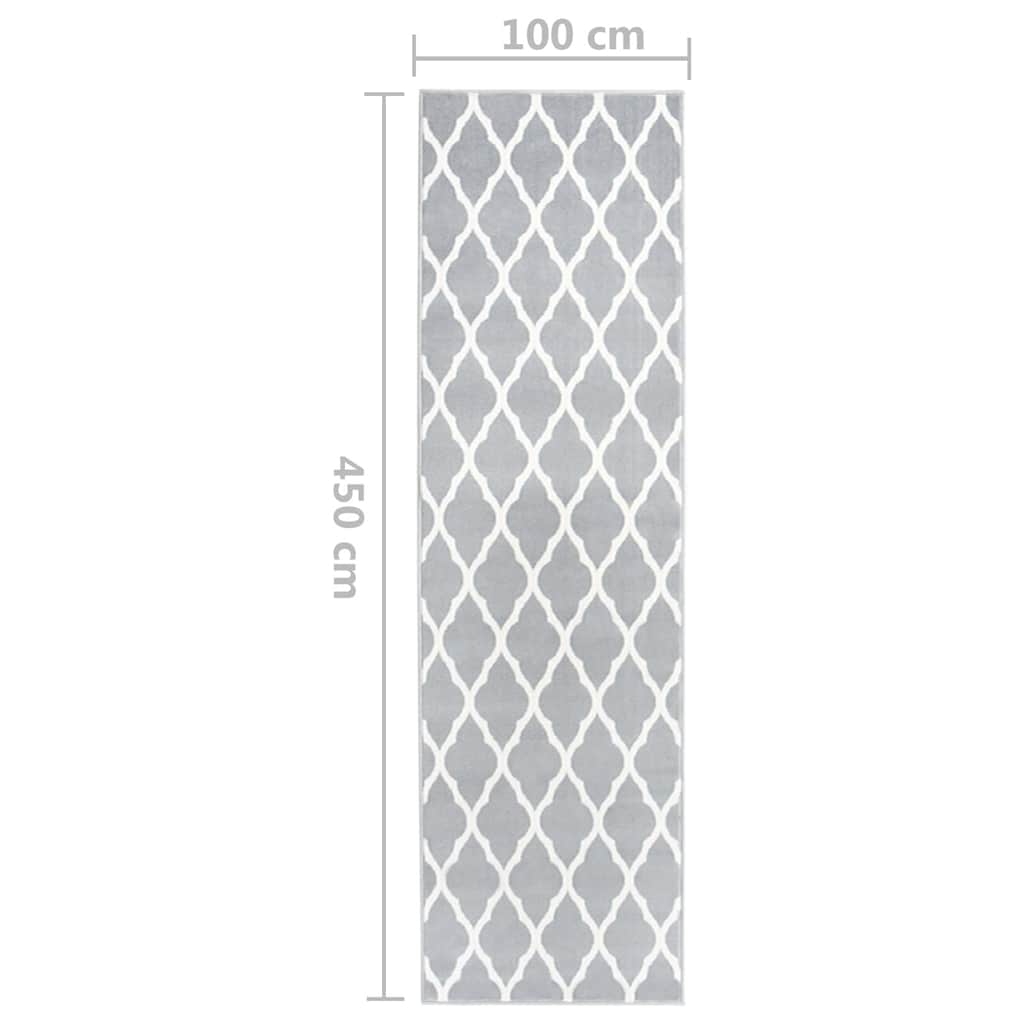 Tappeto Lungo in BCF Bianco e Grigio 100x450 cm