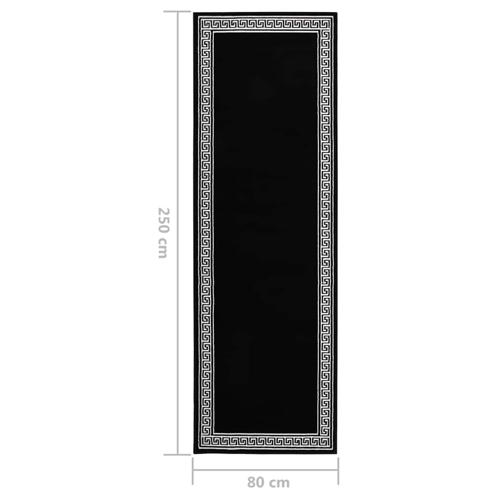 Tappeto Lungo in BCF Nero con Motivo 80x250 cm