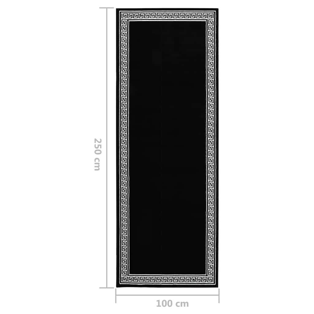 Tappeto Lungo in BCF Nero con Motivo 100x250 cm