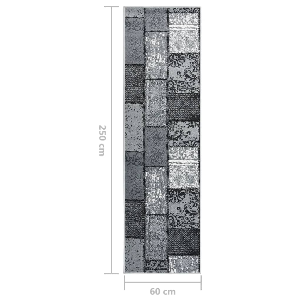 Tappeto Lungo in BCF Grigio con Motivo a Blocchi 60x250 cm