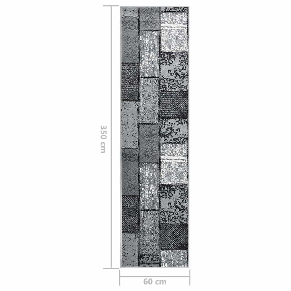 Tappeto Lungo in BCF Grigio con Motivo a Blocchi 60x350 cm
