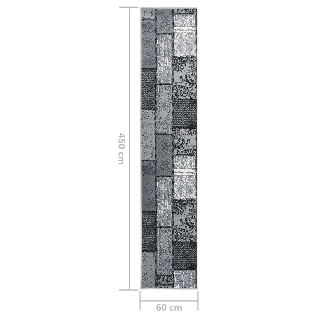 Tappeto Lungo in BCF Grigio con Motivo a Blocchi 60x450 cm