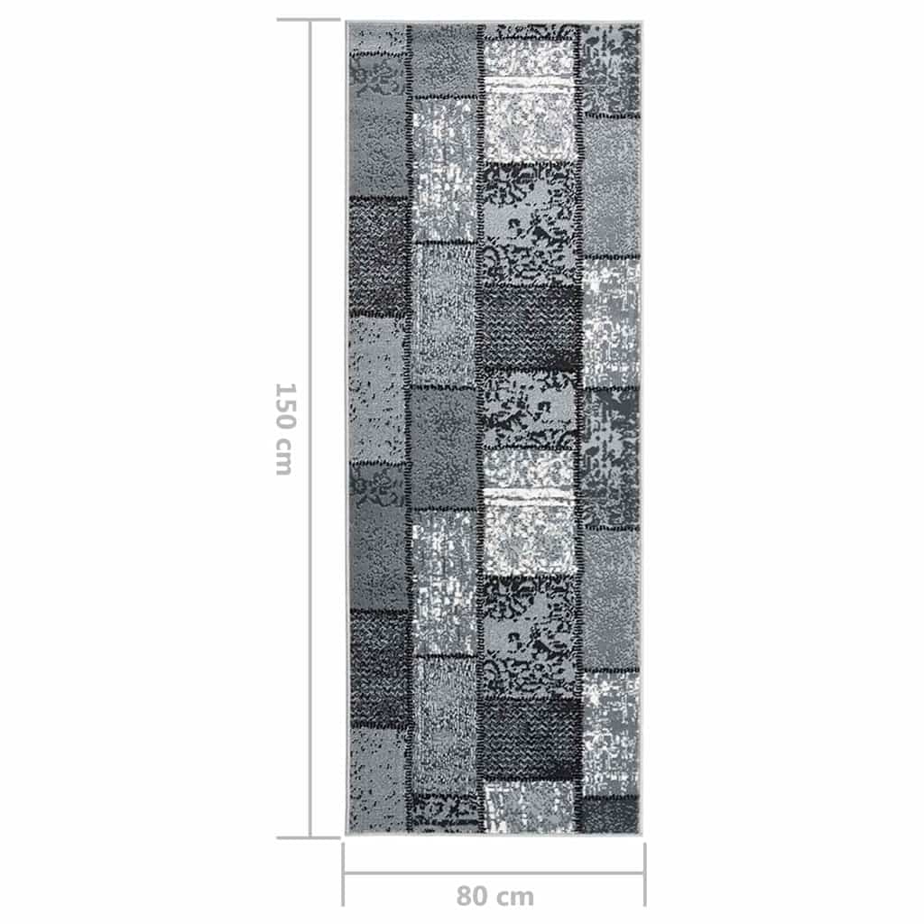 Tappeto Lungo in BCF Grigio con Motivo a Blocchi 80x150 cm