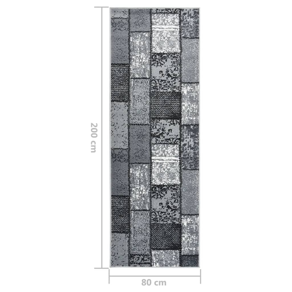 Tappeto Lungo in BCF Grigio con Motivo a Blocchi 80x200 cm
