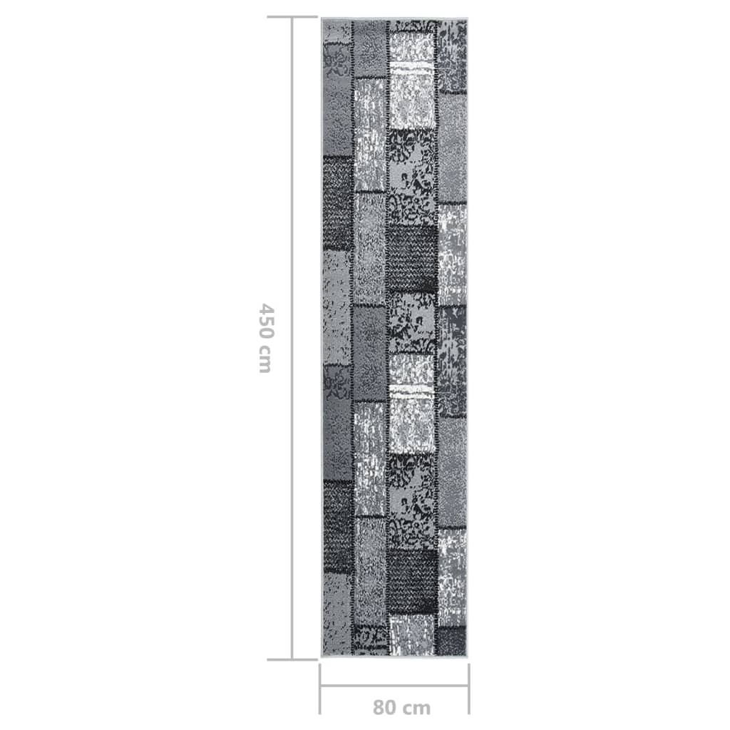Tappeto Lungo in BCF Grigio con Motivo a Blocchi 80x450 cm