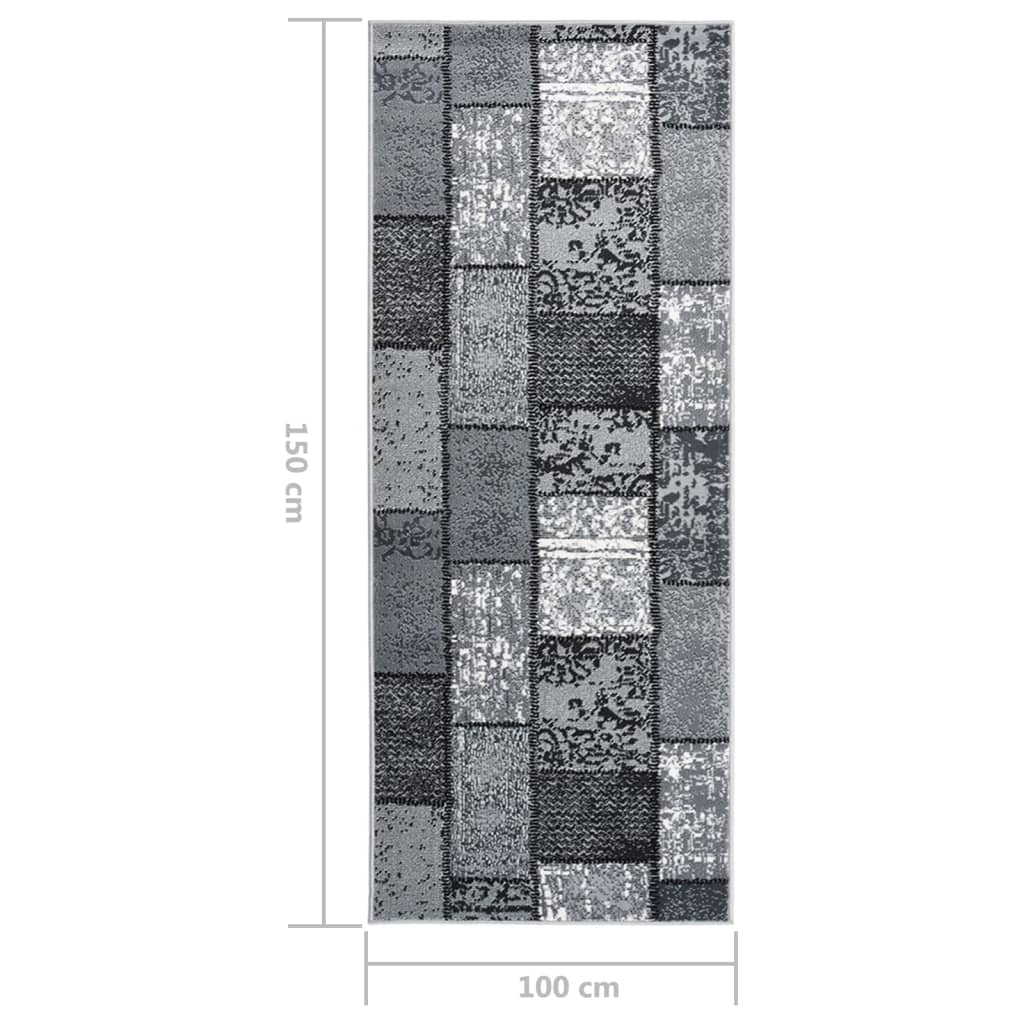 Tappeto Lungo in BCF Grigio con Motivo a Blocchi 100x150 cm