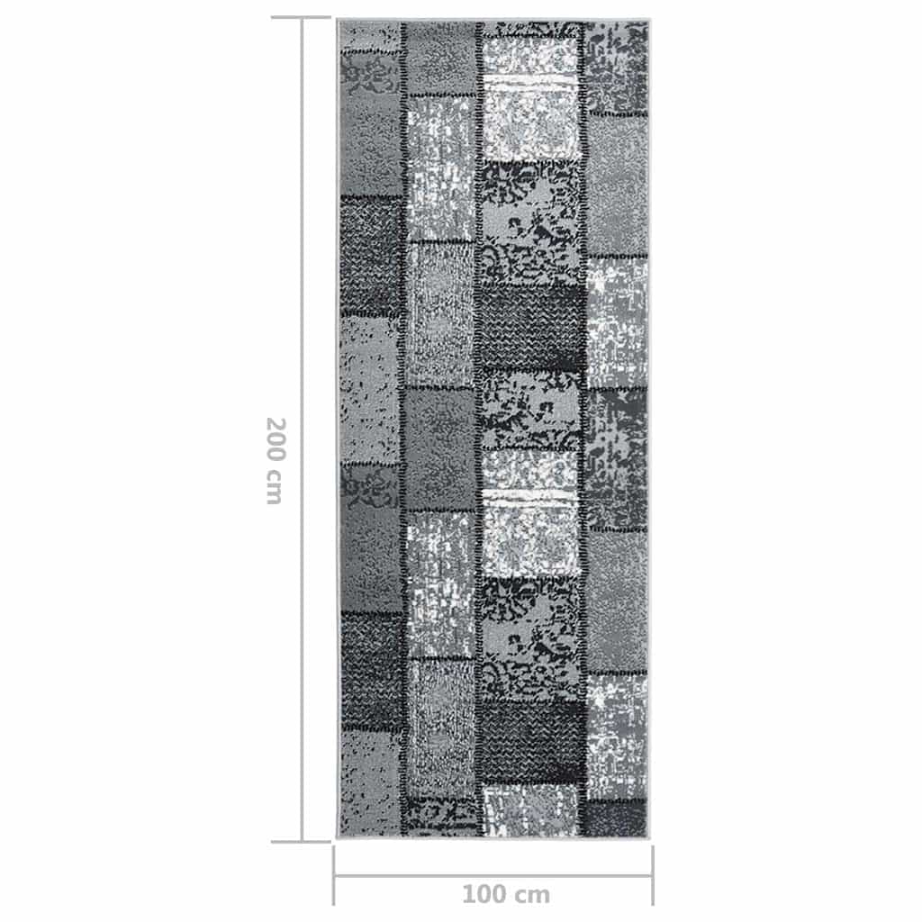 Tappeto Lungo in BCF Grigio con Motivo a Blocchi 100x200 cm