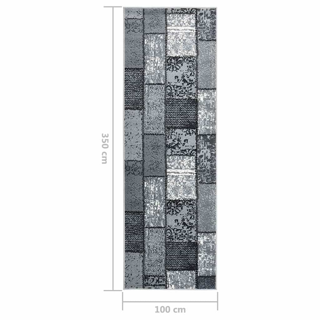 Tappeto Lungo in BCF Grigio con Motivo a Blocchi 100x350 cm