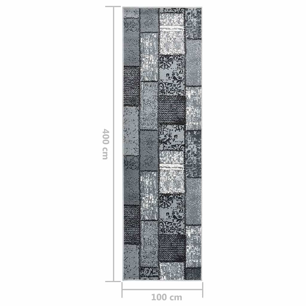 Tappeto Lungo in BCF Grigio con Motivo a Blocchi 100x400 cm
