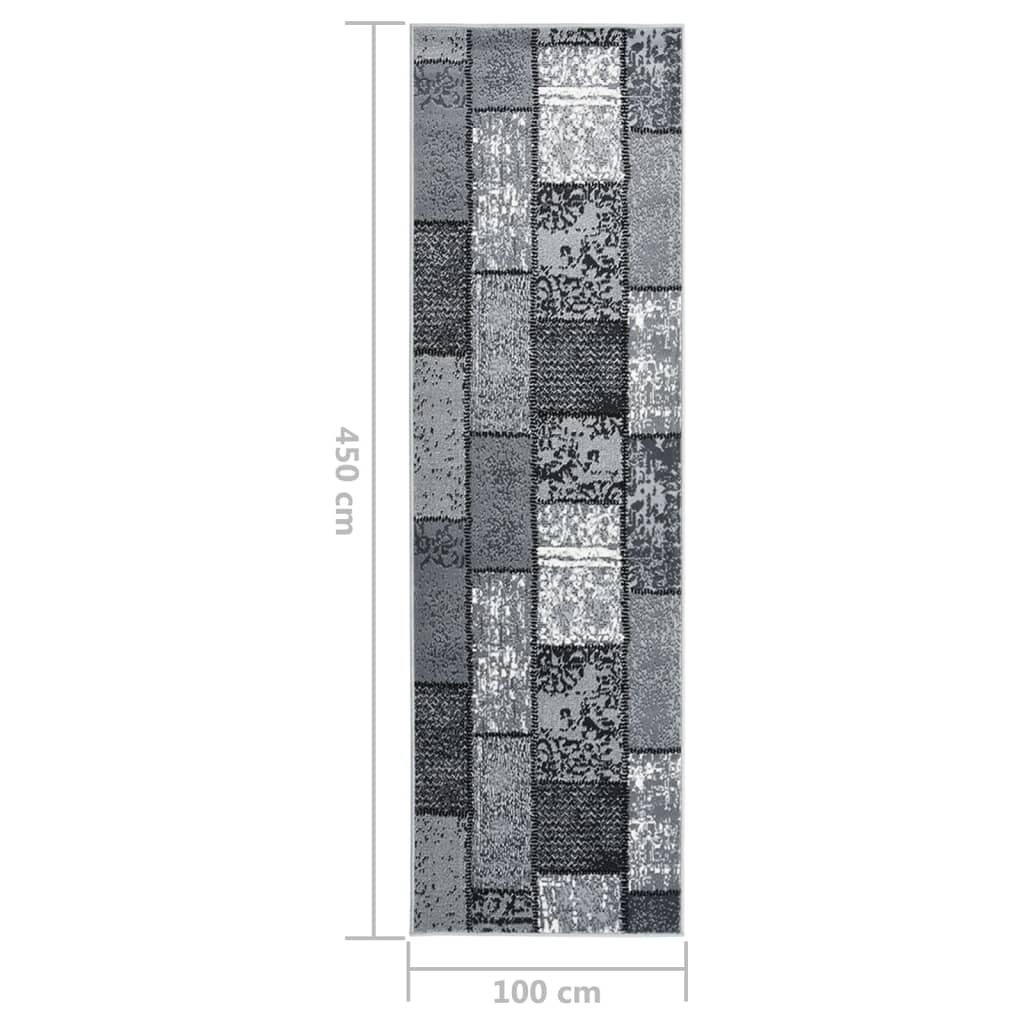 Tappeto Lungo in BCF Grigio con Motivo a Blocchi 100x450 cm