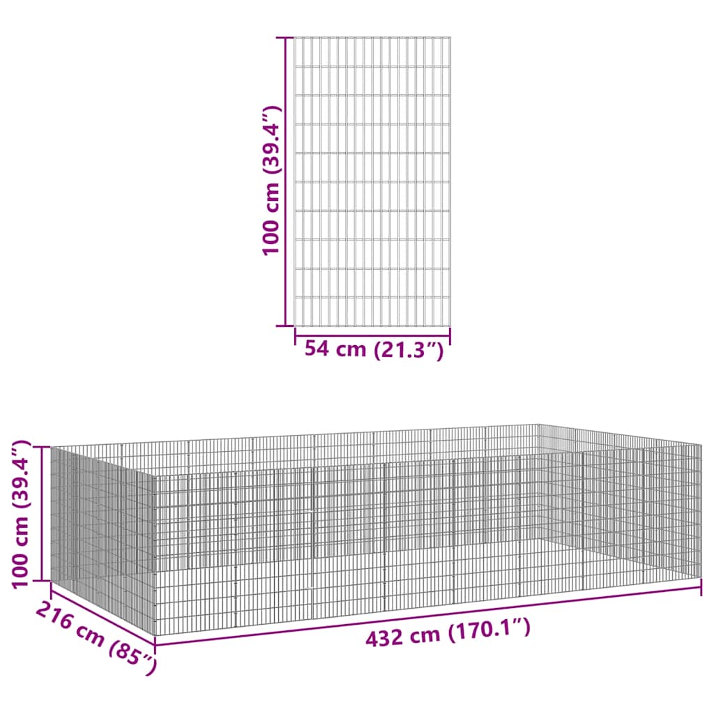 Recinto per Animali Ruspante 24 Pannelli 54x100cm Ferro Zincato