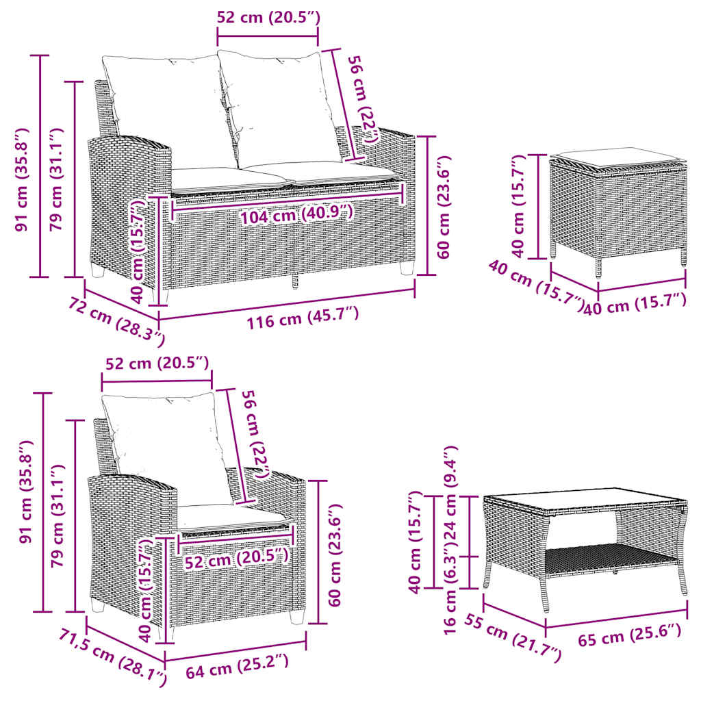 Set Divano da Giardino 6 pz con Cuscini Grigio in Polyrattan