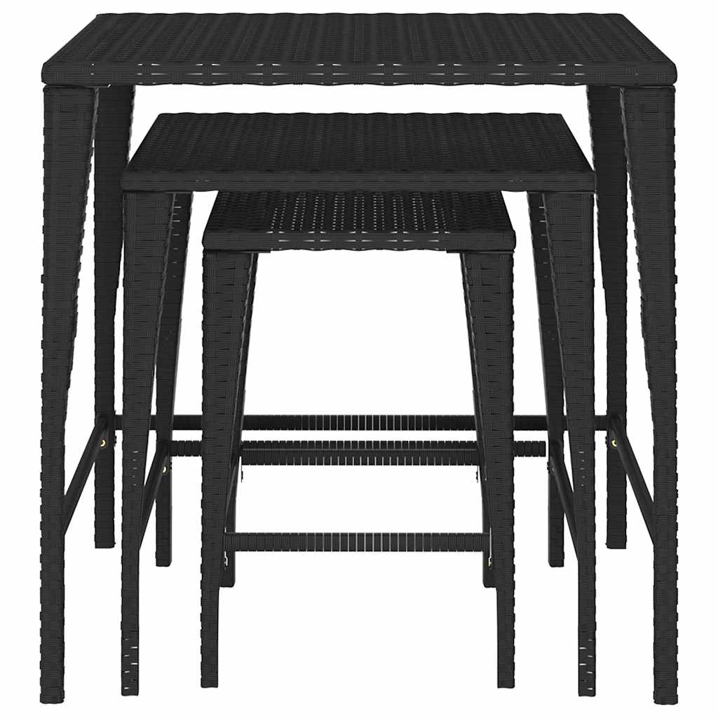 Tavolini Impilabili da Giardino 3 pz Neri in Polyrattan
