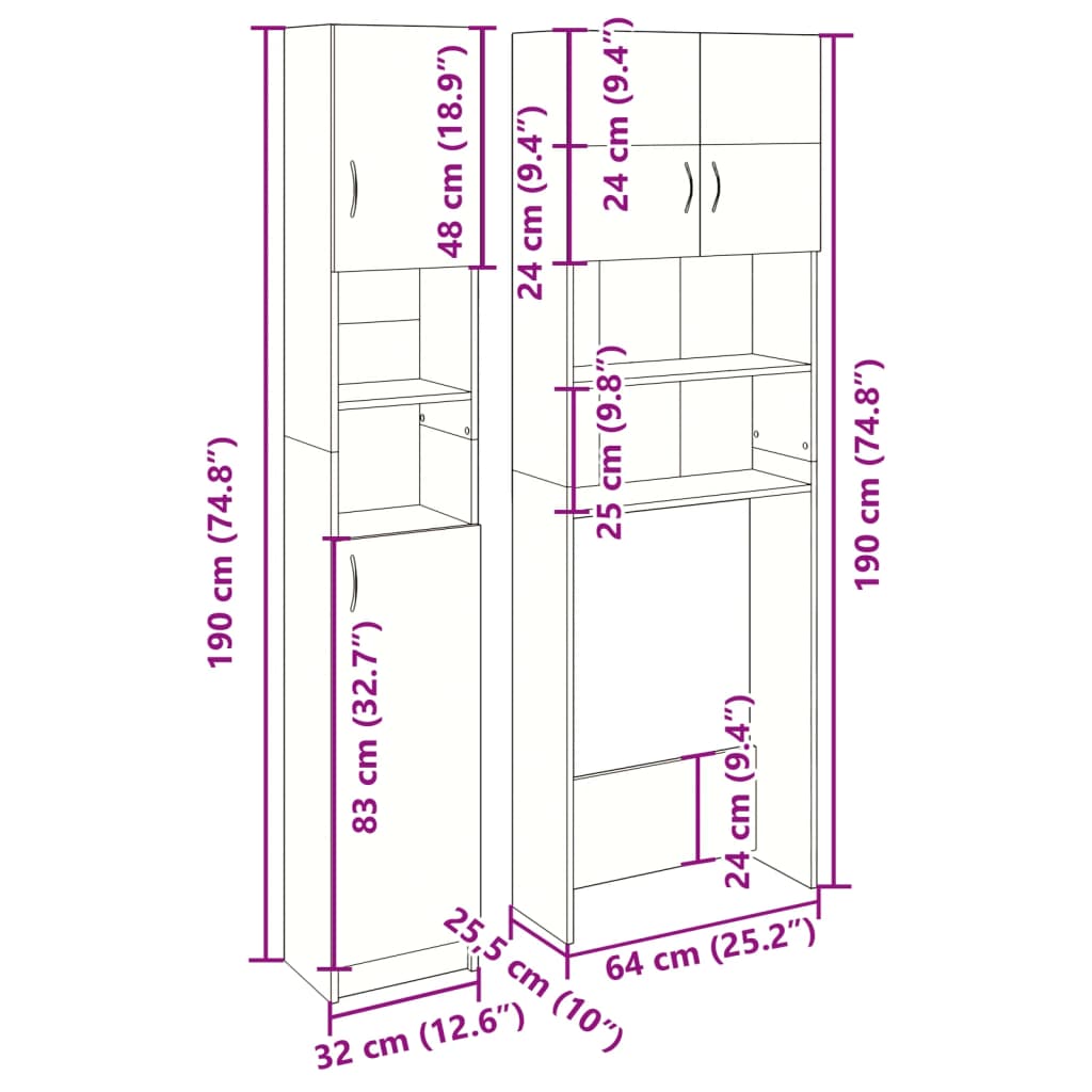 Set Mobili da Bagno 2 pz Rovere Sonoma in Legno Multistrato