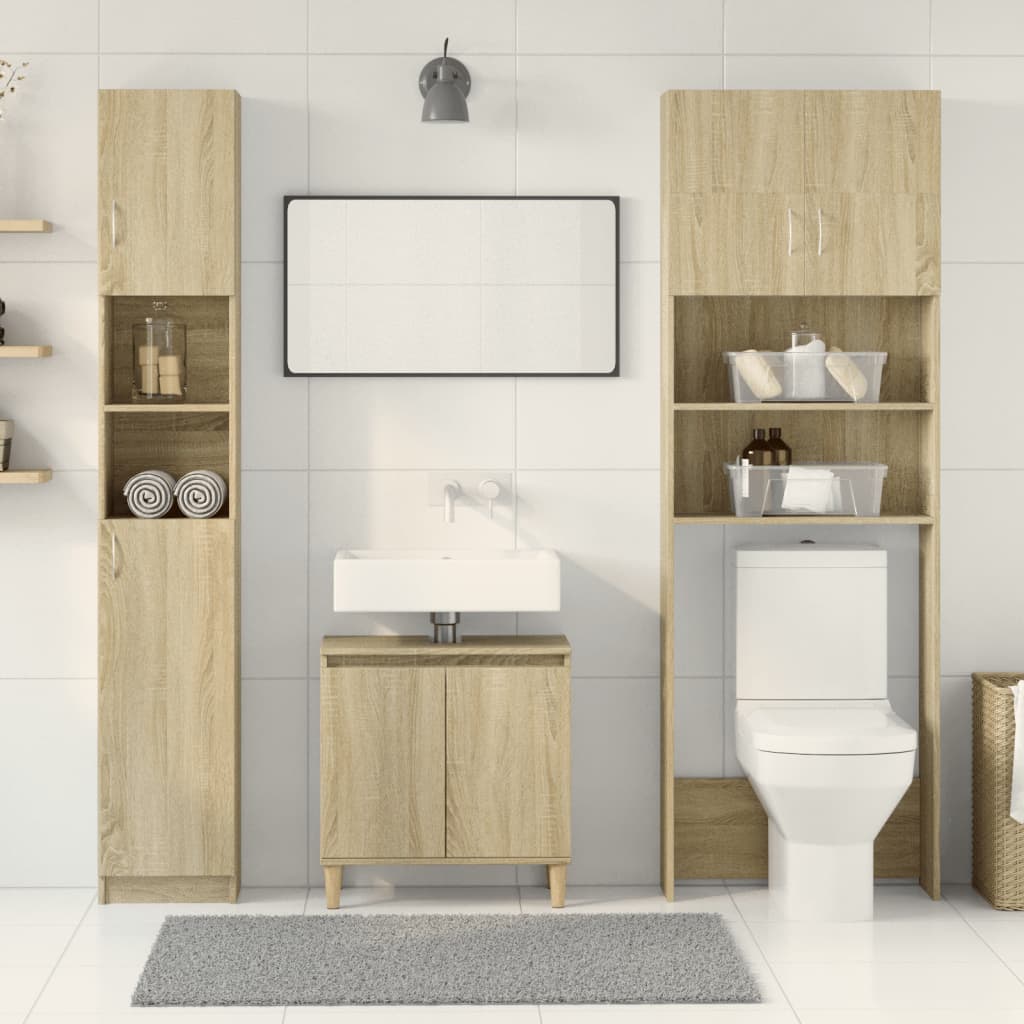 Set Mobili da Bagno 2 pz Rovere Sonoma in Legno Multistrato