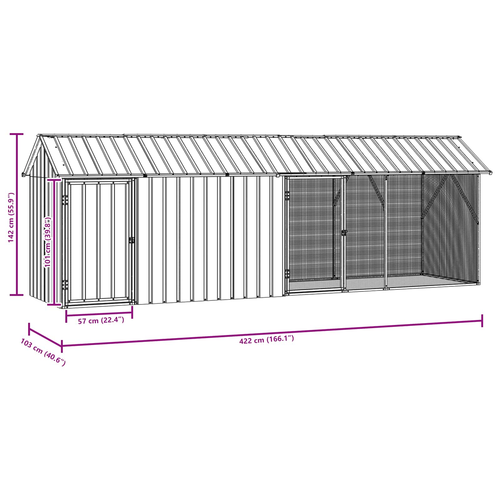 Gabbia per uccelli Antracite 422 x 103 x 142 cm Acciaio zincato