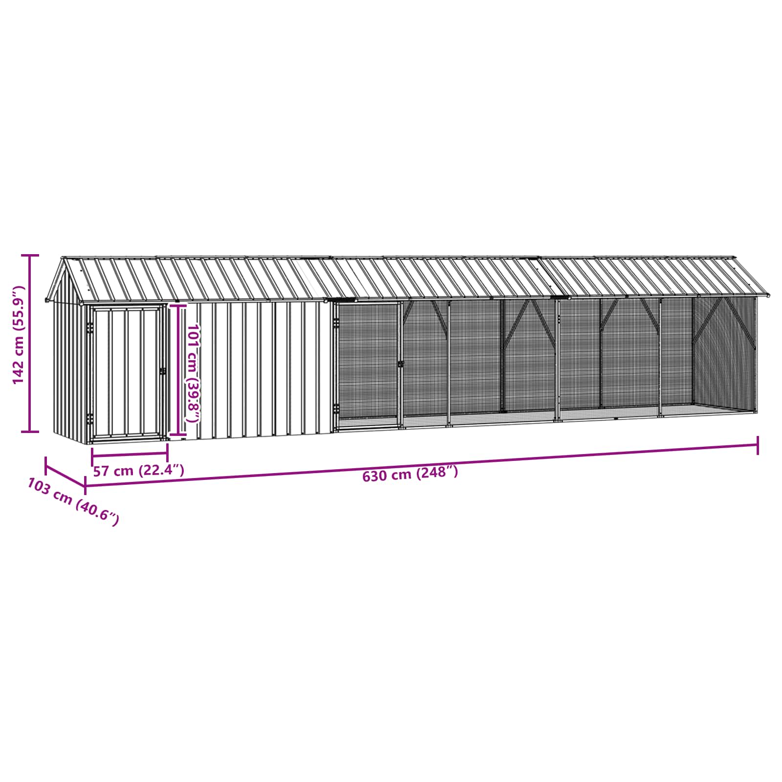 Gabbia per uccelli Antracite 630 x 103 x 142 cm Acciaio zincato