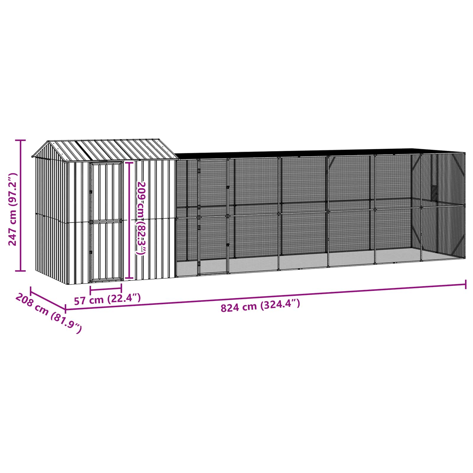 Gabbia per uccelli Antracite 824 x 208 x 247 cm Acciaio zincato