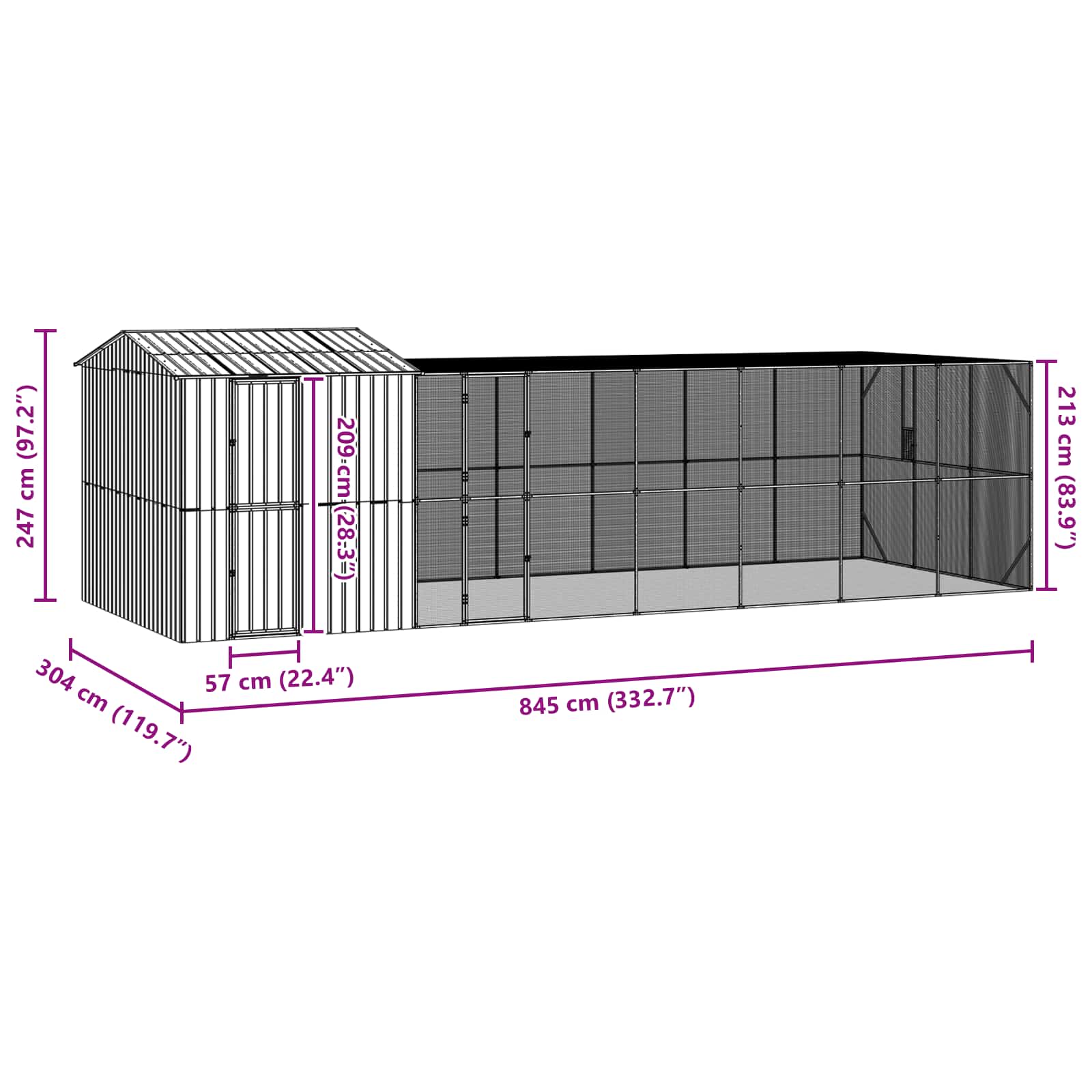 Gabbia per uccelli Antracite 845 x 304 x 247 cm Acciaio zincato