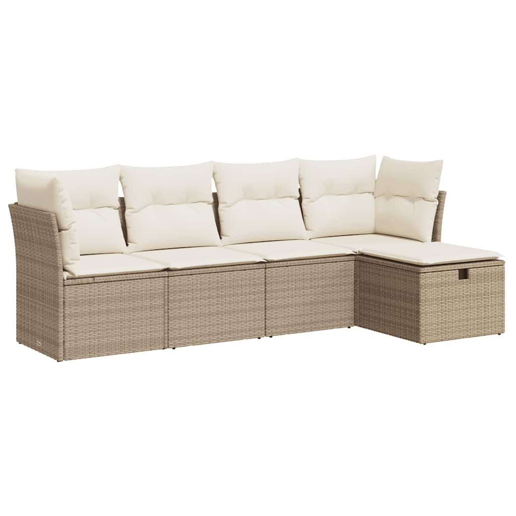 Set Divano da Giardino 5 pz con Cuscini Beige in Polyrattan