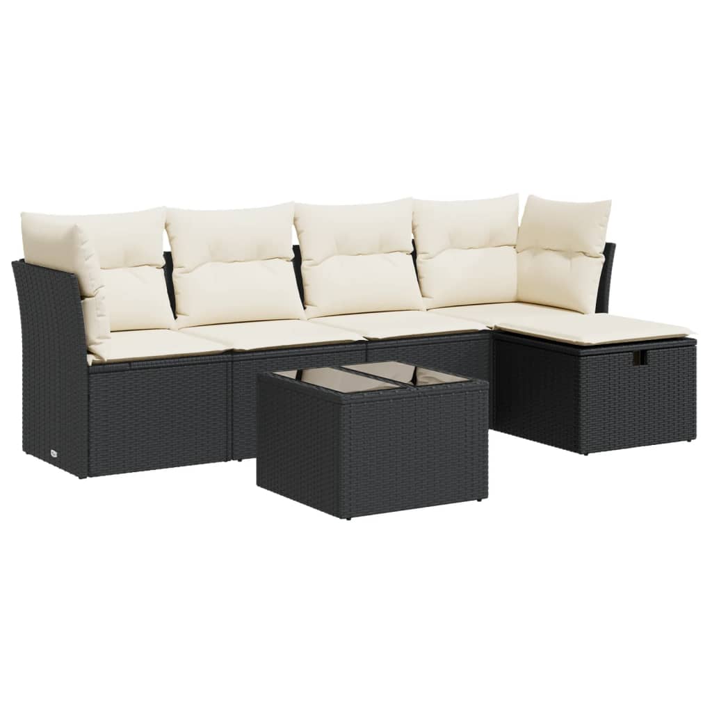 Set Divano da Giardino 6 pz con Cuscini Nero in Polyrattan