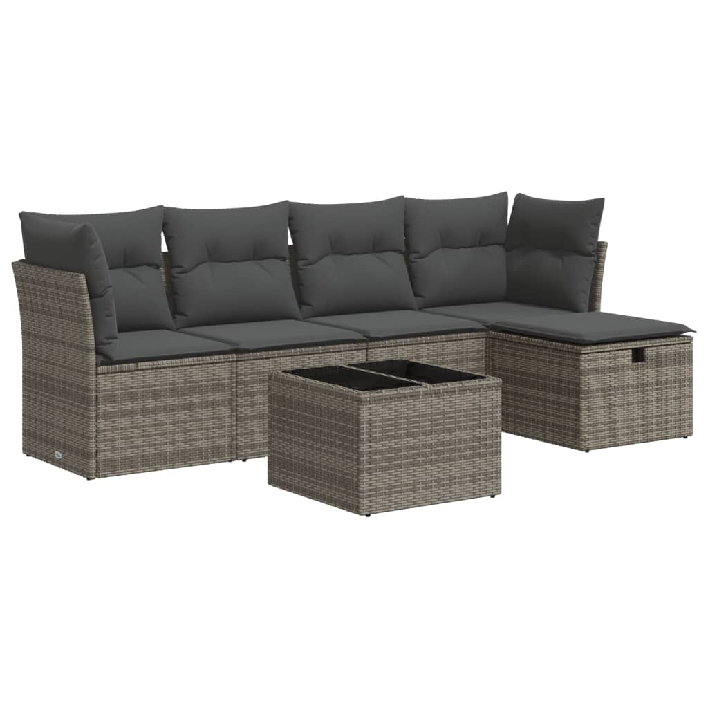 Set Divano da Giardino 6 pz con Cuscini Grigio in Polyrattan
