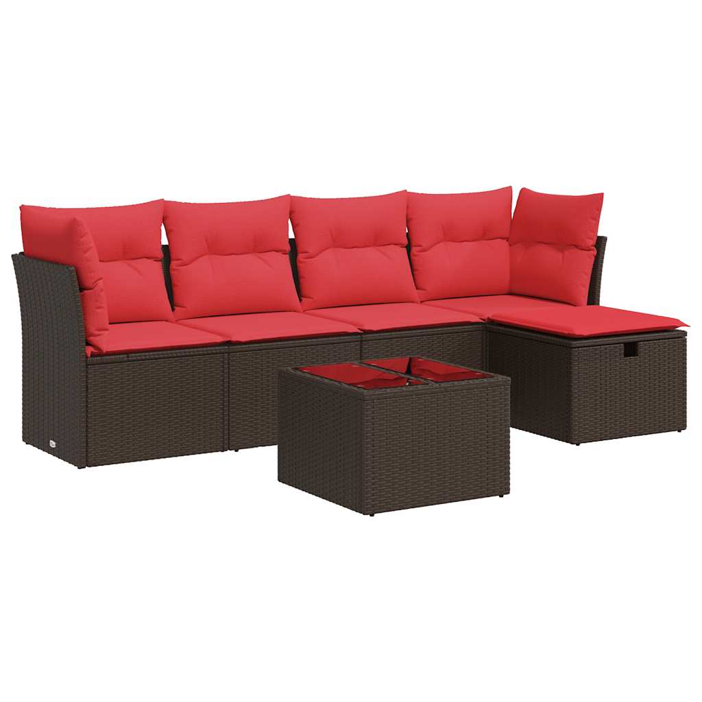 Set Divano da Giardino 6 pz con Cuscini Marrone in Polyrattan