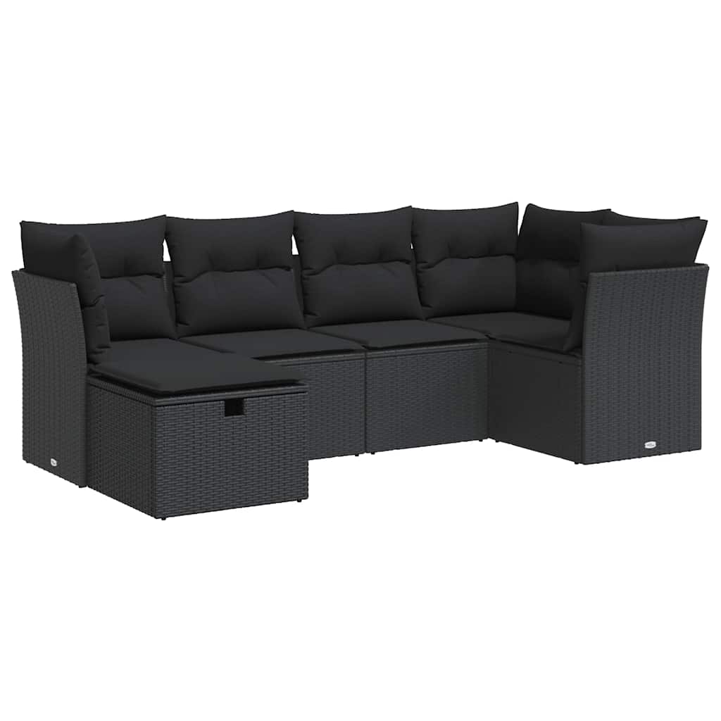Set Divano da Giardino 6 pz con Cuscini Nero in Polyrattan