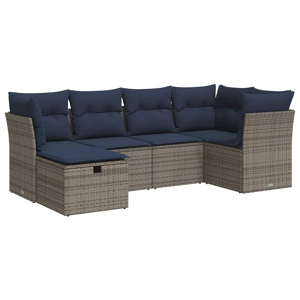 Set Divano da Giardino 6 pz con Cuscini Grigio in Polyrattan
