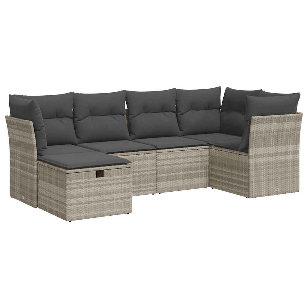 Set Divano da Giardino 6pz con Cuscini Grigio Chiaro Polyrattan