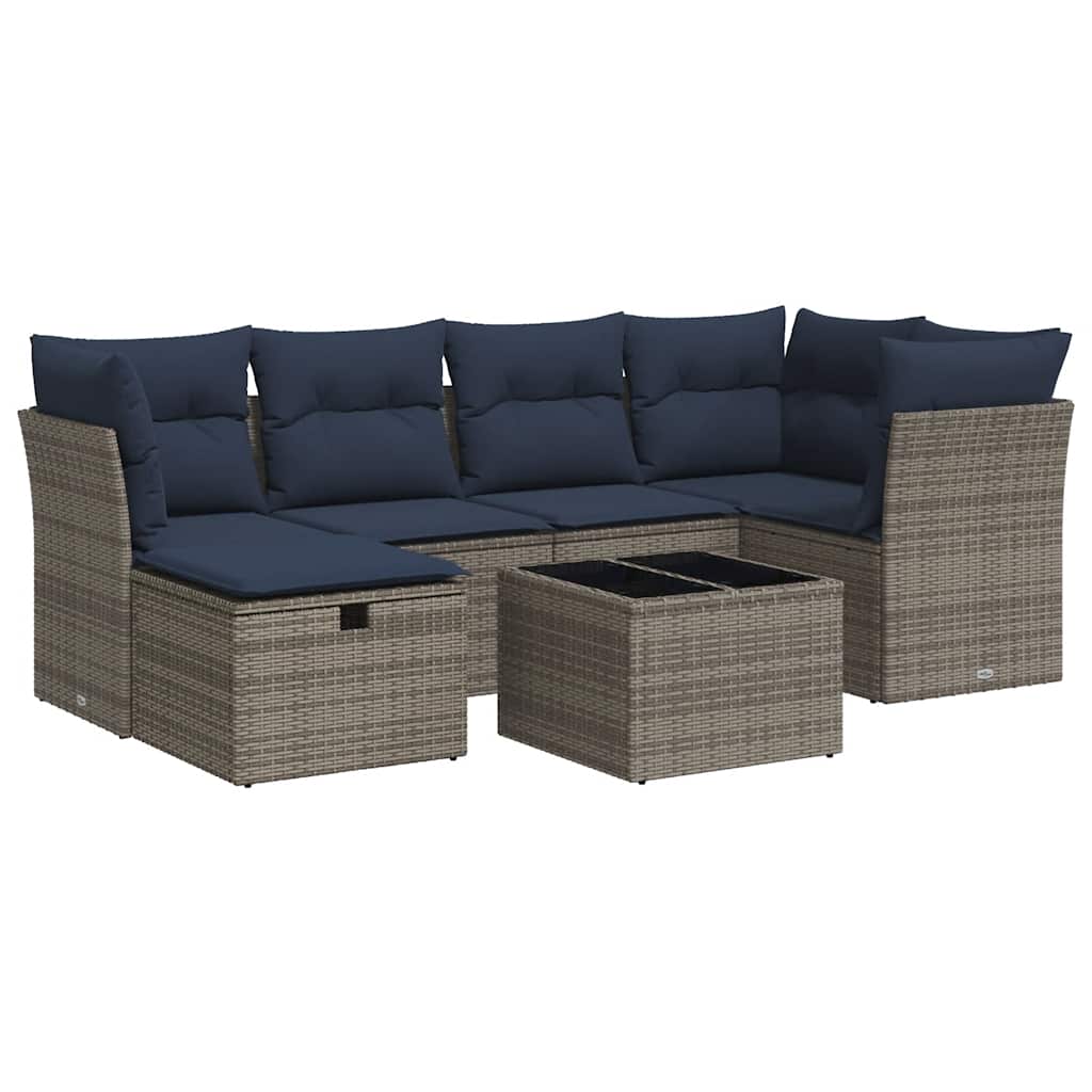 Set Divani da Giardino 7 pz con Cuscini Grigio in Polyrattan