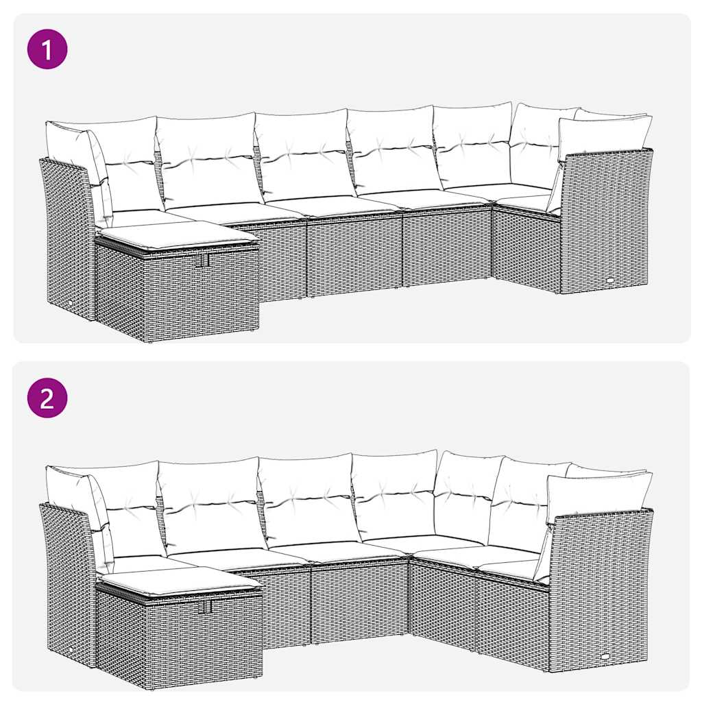 Set Divani da Giardino con Cuscini 7pz Nero Polyrattan