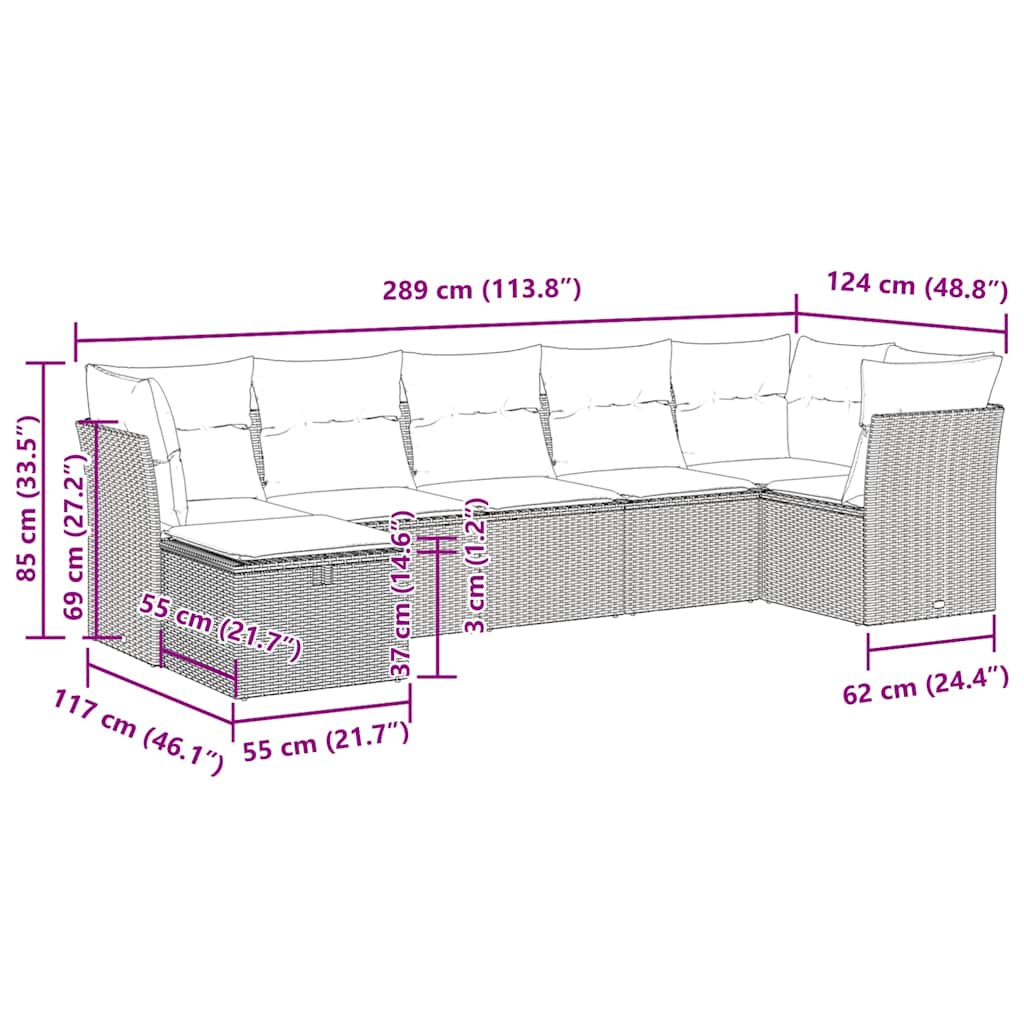 Set Divani da Giardino con Cuscini 7pz Nero Polyrattan