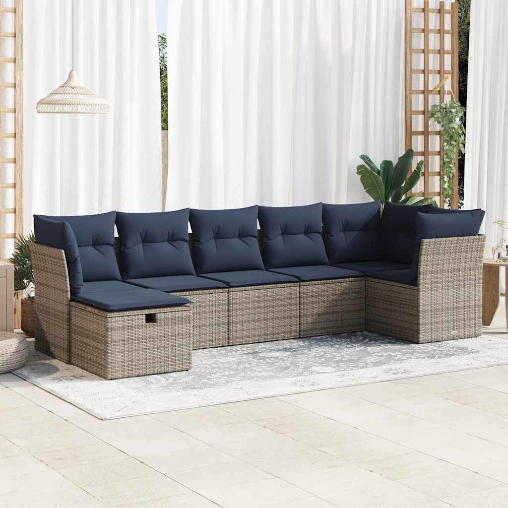 Set Divani da Giardino 7 pz con Cuscini Grigio in Polyrattan