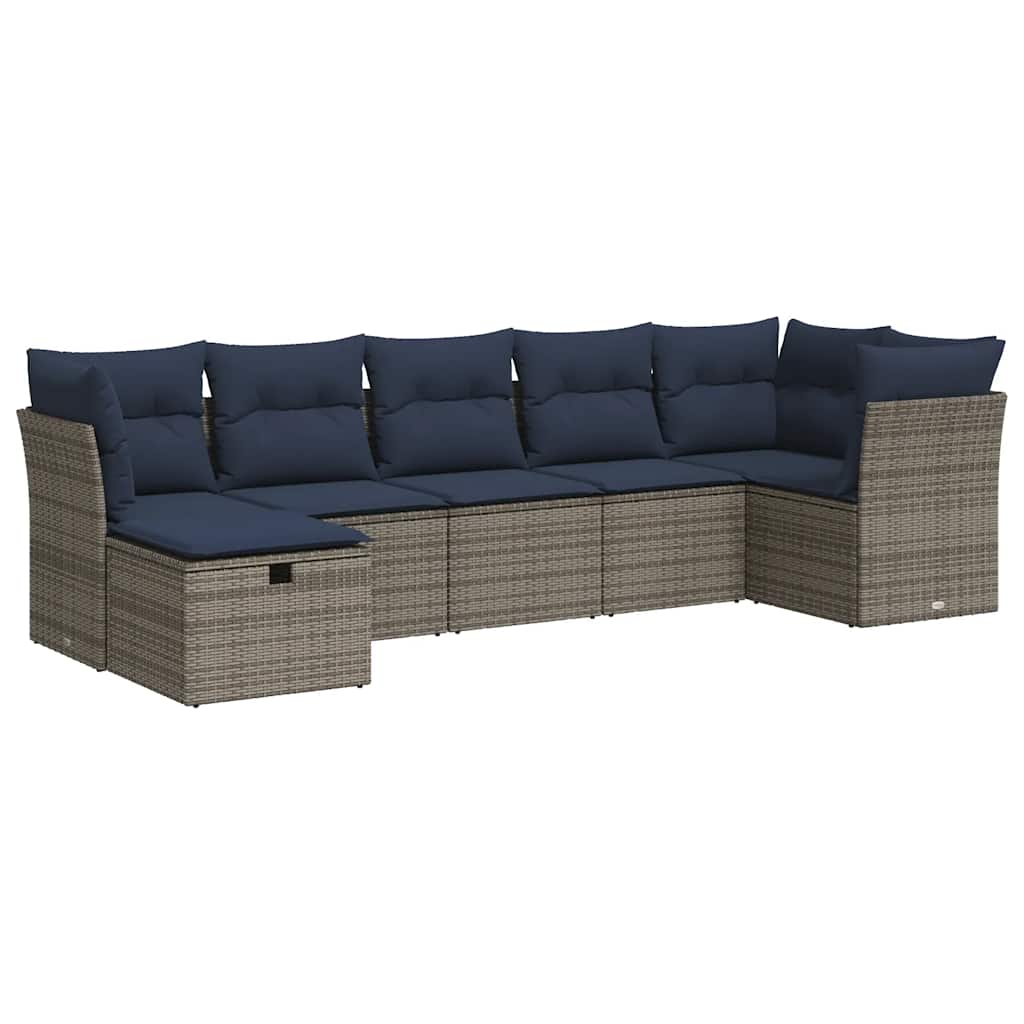 Set Divani da Giardino 7 pz con Cuscini Grigio in Polyrattan