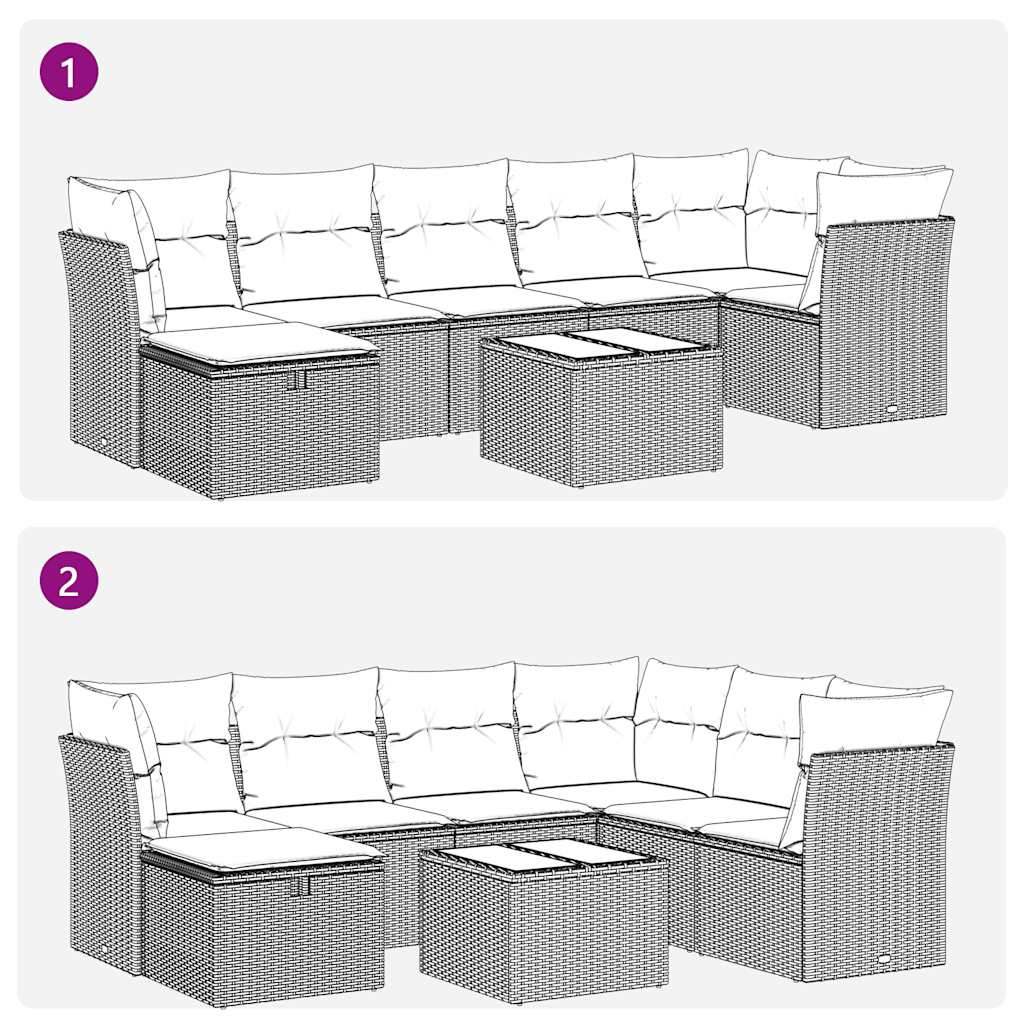Set Divani da Giardino 8 pz con Cuscini Marrone in Polyrattan