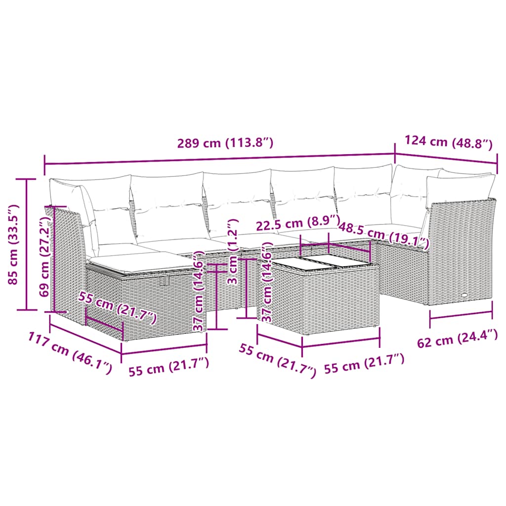 Set Divani da Giardino 8 pz con Cuscini Marrone in Polyrattan