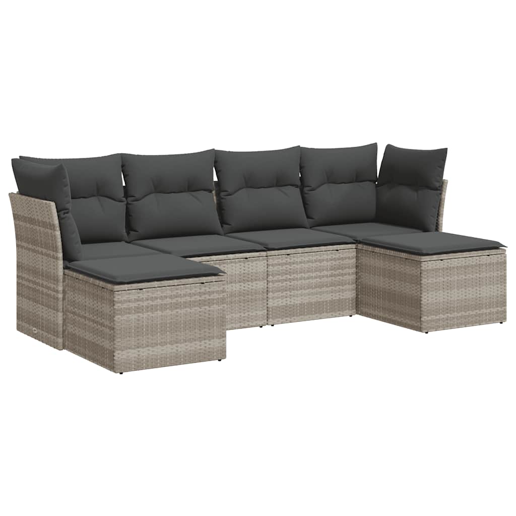 Set Divano da Giardino 6pz con Cuscini Grigio Chiaro Polyrattan