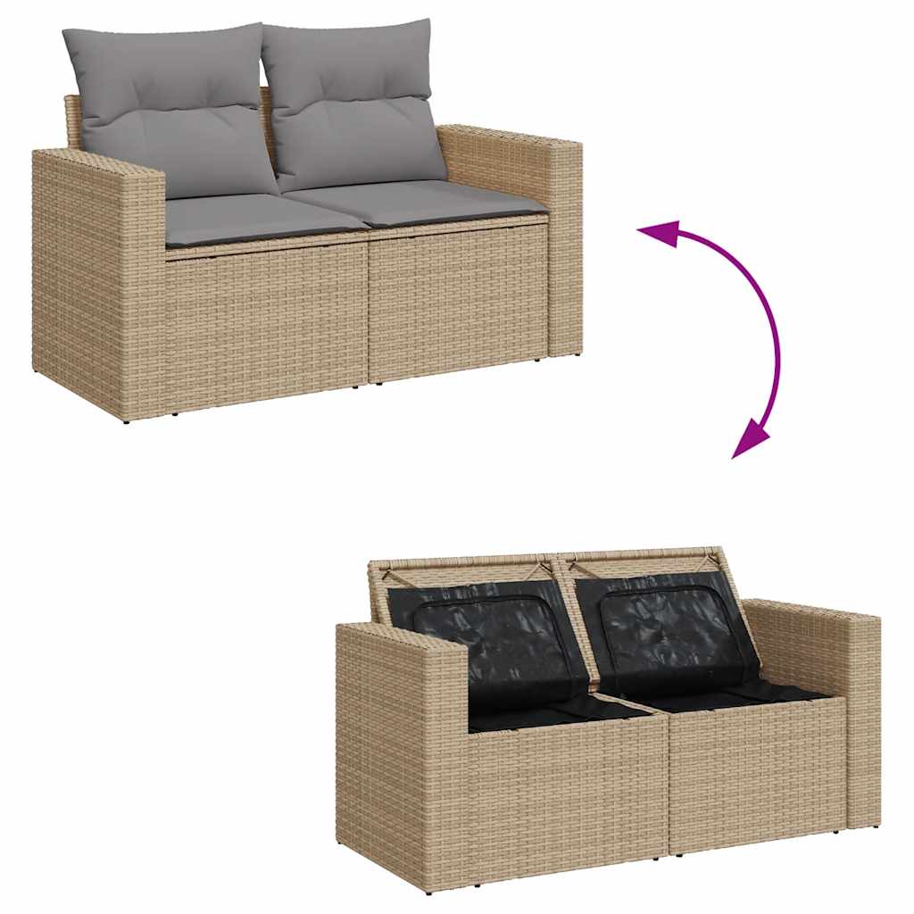 Set Divano da Giardino 5 pz con Cuscini Beige in Polyrattan