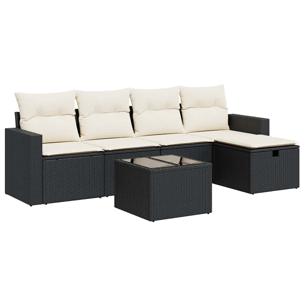 Set Divano da Giardino 6 pz con Cuscini Nero in Polyrattan