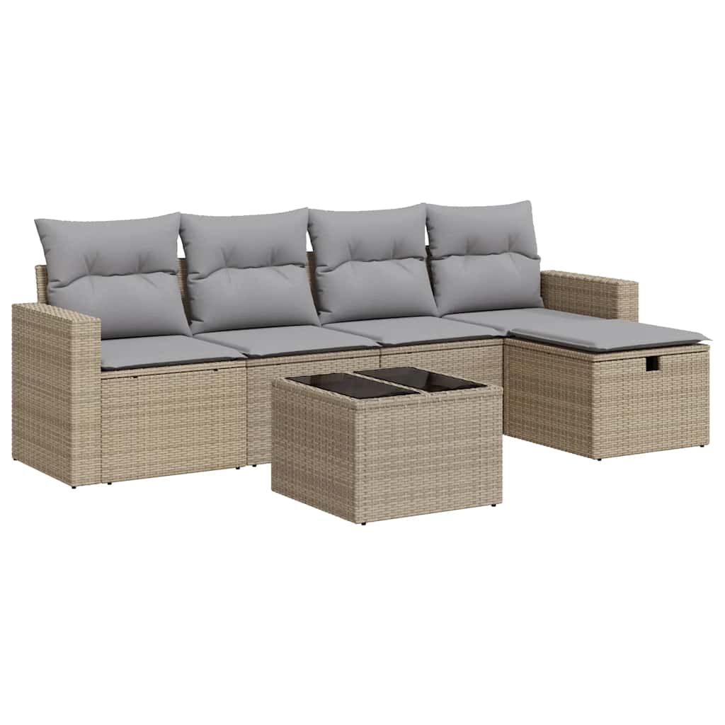 Set Divano da Giardino 6 pz con Cuscini Beige in Polyrattan