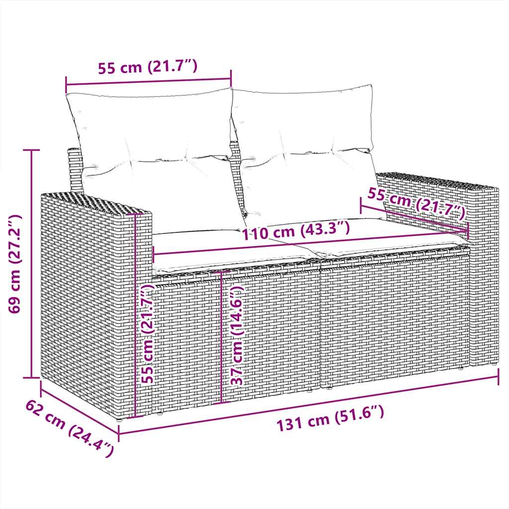 Set Divano da Giardino 6 pz con Cuscini Grigio in Polyrattan