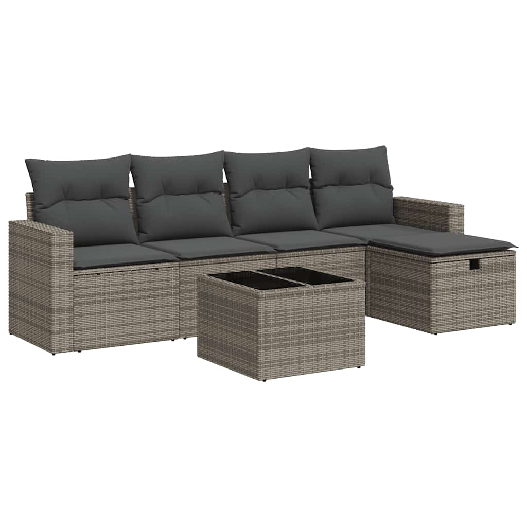 Set Divano da Giardino 6 pz con Cuscini Grigio in Polyrattan