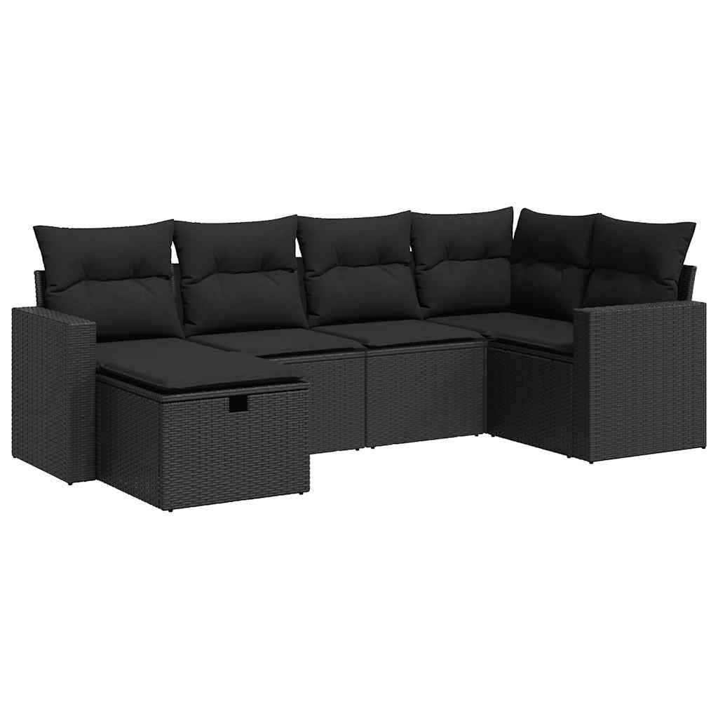 Set Divano da Giardino 6 pz con Cuscini Nero in Polyrattan