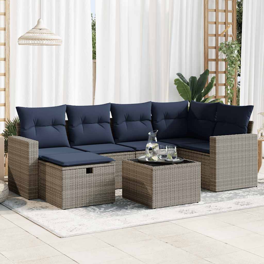 Set Divani da Giardino 7 pz con Cuscini Grigio in Polyrattan