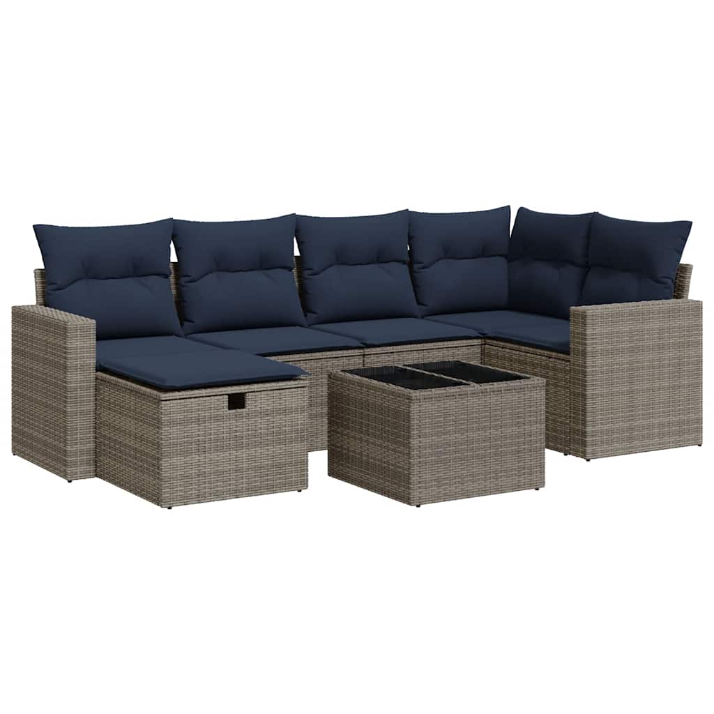 Set Divani da Giardino 7 pz con Cuscini Grigio in Polyrattan