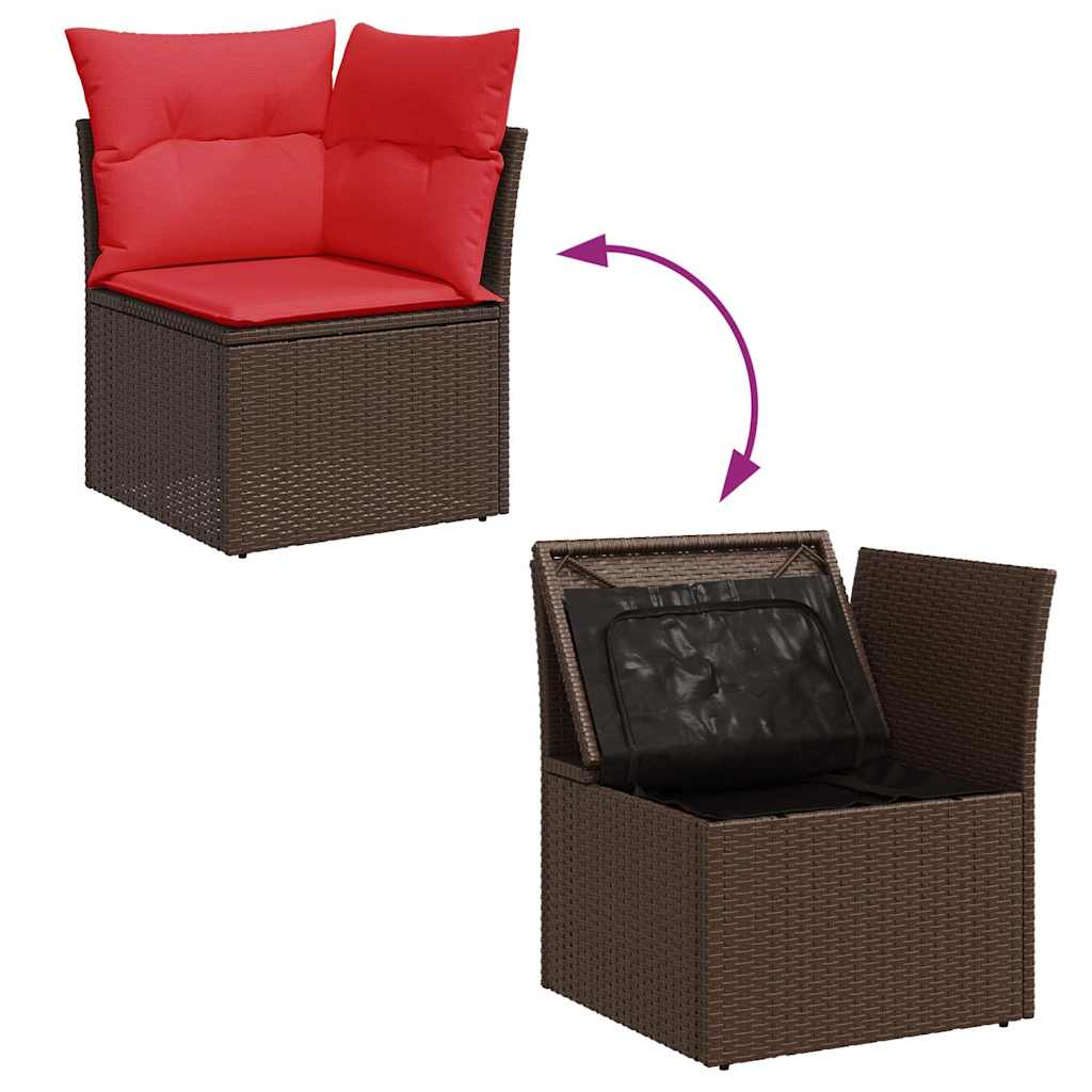 Set Divani da Giardino 7 pz con Cuscini Marrone in Polyrattan